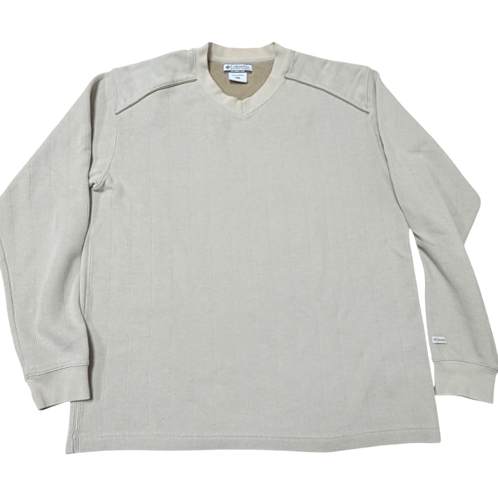 Columbia V-Neck Ribbed Sweatshirt‎ Beige Men's Large